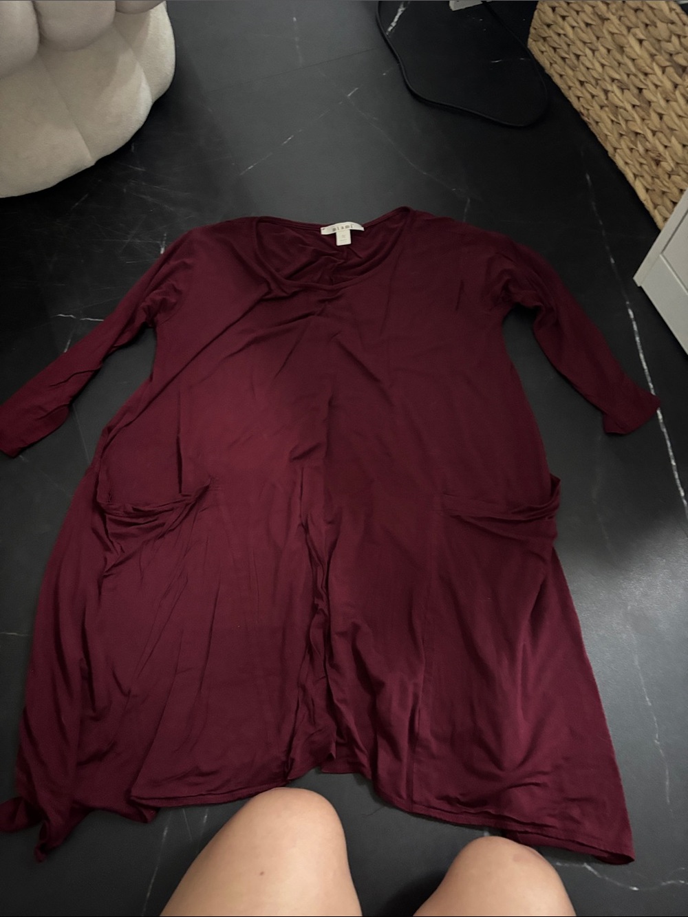 Francesca's Collections Women's Burgundy Long Sleeve Pocket Tunic Dress